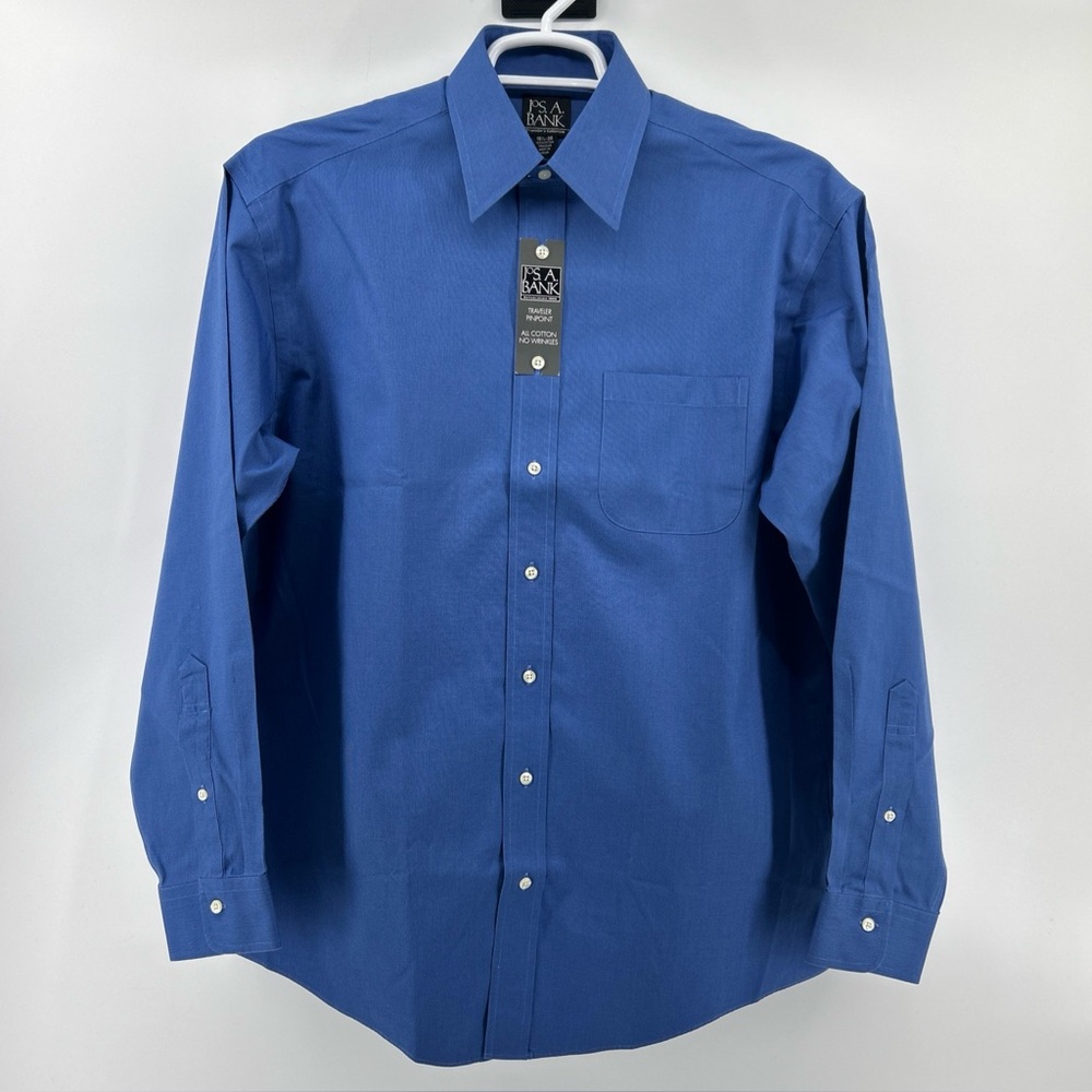 Jos A Bank Dress Shirt Men’s 15.5 Large Blue Pinpoint Classic Traveler NWT - Picture 1 of 12